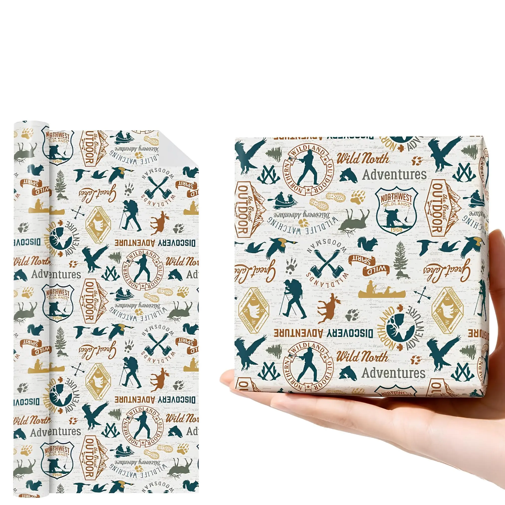 Adventure Outdoor Wrapping Paper - Wilderness Explorer Gift Wrap with Hiking & Camping Icons for Men, Husband | Gift Wrapping Paper