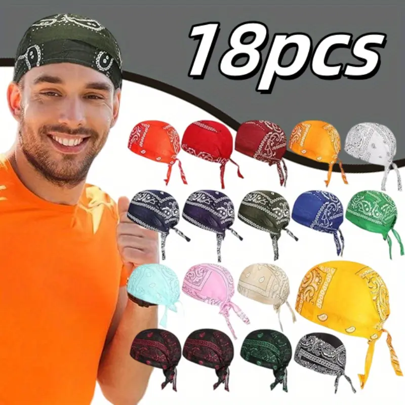 Adults' 18-Piece Sweat-Wicking Paisley Skull Caps - Breathable, UV-Protective, 1-Size, Biking Helmet Liner, Sewing Accessory, Haberdashery Textile Headwear, Sweat Wicking Hat