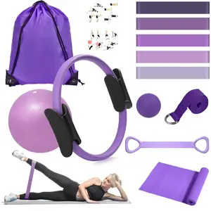 Pilates Ring Kit 12 count for Women,  Workout Equipment with Magic Circle, Mini Exercise Ball, Resistance Bands, Massage Lacrosse, Yoga Strap, Full- Fitness Set for Toning &