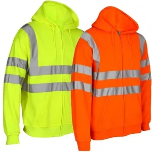 High Visibility Safety Fleece Hoodie, Reflective Sweatshirt ANSI Class 3, Construction Wear