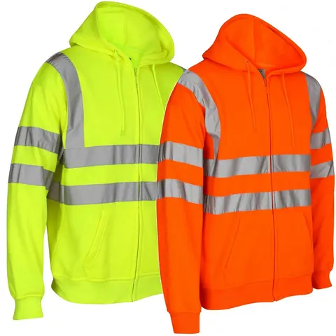 High Visibility Safety Fleece Hoodie, Reflective Sweatshirt ANSI Class 3, Construction Wear