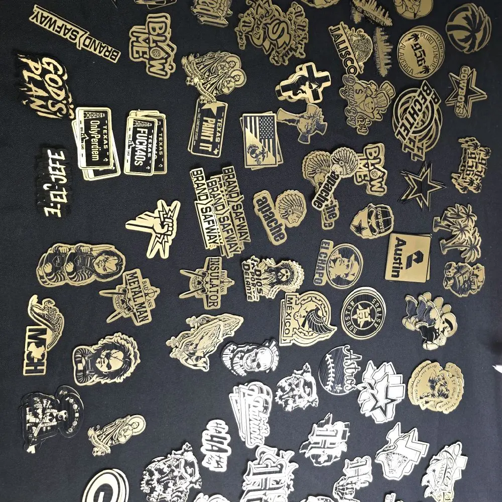 1x7.50,  2xx15,  3x20.Metallic topped engraved acrylic sticker.