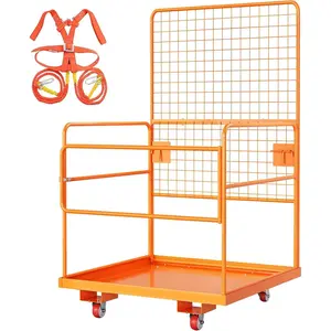 GARVEE 45" x 43" Forklift Safety Cage with Max 2200 LBS Capacity, Foldable Forklift Work Platform Featuring Safety Harness, Wheels, and Aerial Rails for Secure Lifting and Work Efficiency