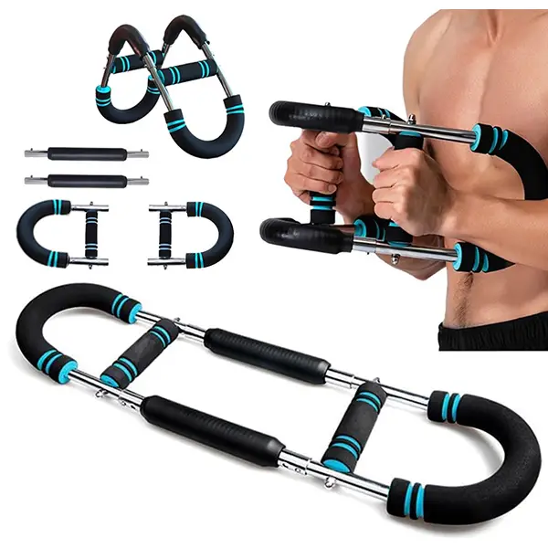 Arm Trainer Strengthen Chest and Arm Muscles Workout Men's Fitness Trainer Detachable 60-150LBS Adjustable Resistance Portable Power Twister Bar Home