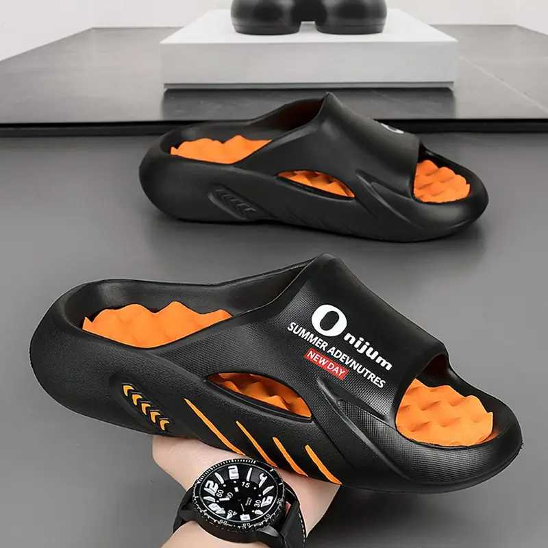 Men's Letter-Print House Slide Slippers, Casual Comfortable Non-Slip Lightweight Slippers for Indoor and Outdoor Wear, Soft Comfy Slipper Shoes for Daily Use, Anti Slip Slippers, Non Slip Slides