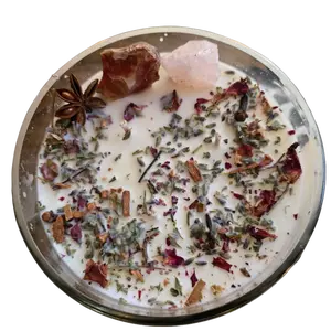 Love Attraction Intention Candle: Rose Quartz, carnelian, Rose + Clove Decor Star Anise Set Crystals