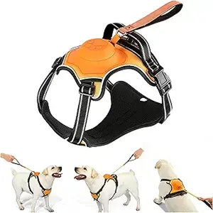 2-in-1 No Pull Dog Harness & Retractable Leash - Large Dog Harness with Auto-Lock, Reflective & Adjustable-XL, Explosion-Proof Collision Function, Durable Nylon Webbing, Breathable Mesh Lining, Ideal for Casual Walks, Jogging, Hiking