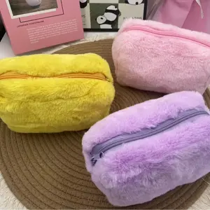 Plush Makeup Bag in Macaron Colors, Large Capacity Storage Bag, Ideal Gift for Christmas, Valentine's Day, Birthdays, Stylish and Functional Design