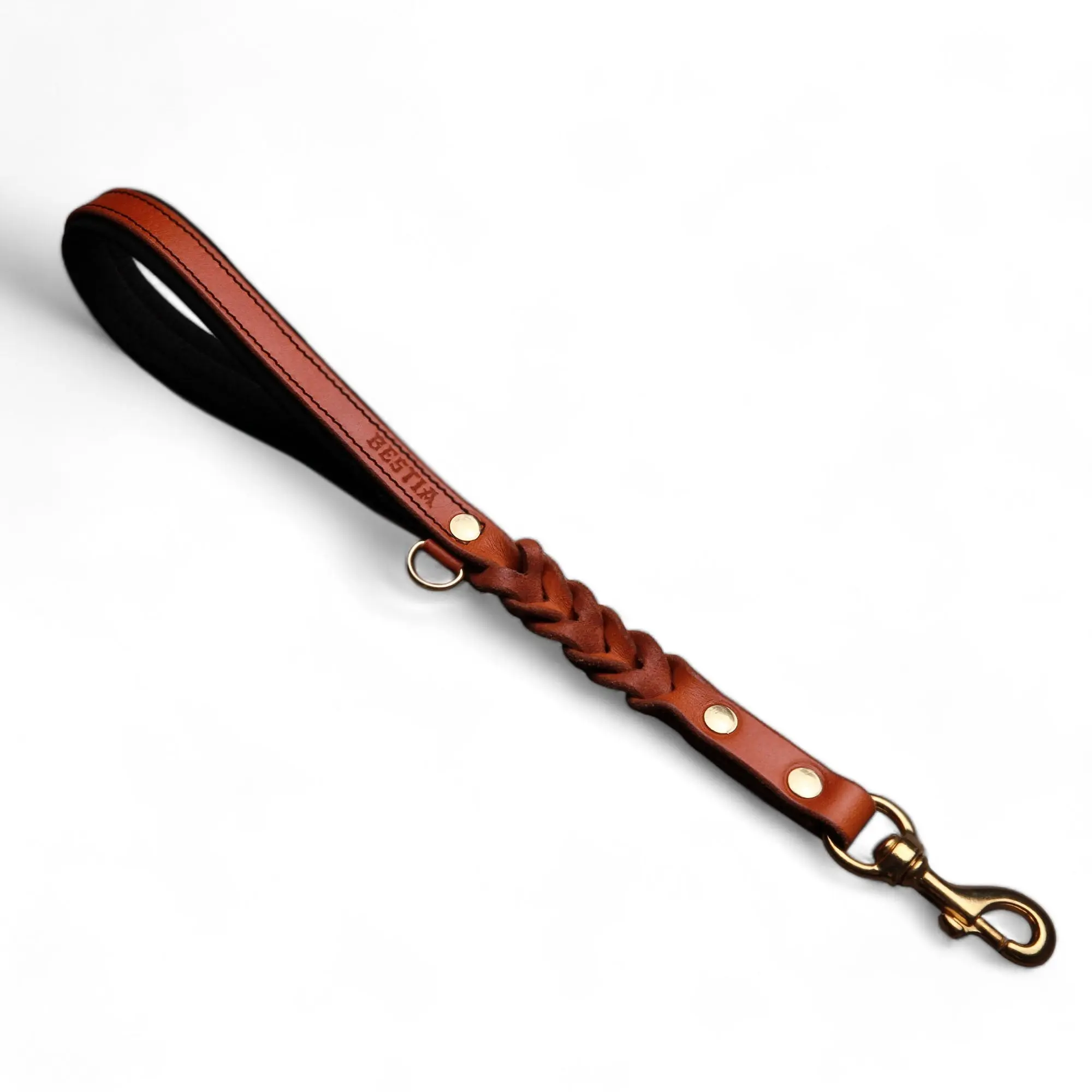 BESTIA Dog Sport Short Control Lead - Genuine Brown Leather, 18 In, Chrome or Brass Hardware for Handlers, Obedience Work, Precision Close-Range Handling, Training, Choice Of Brass Or Chrome Hardware