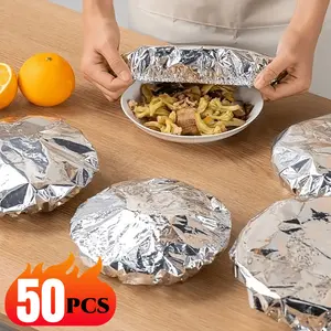 50/20pcs Reusable Aluminum Foil Elastic Food Covers - Aluminum Foil Covers, Kitchen Freshness Preservation Film Covers, Suitable for Bowls, Plates, Dishes - Keep Food Warm, Fresh, Food Preservation Equipment, Foil for Baking, Foil for Food