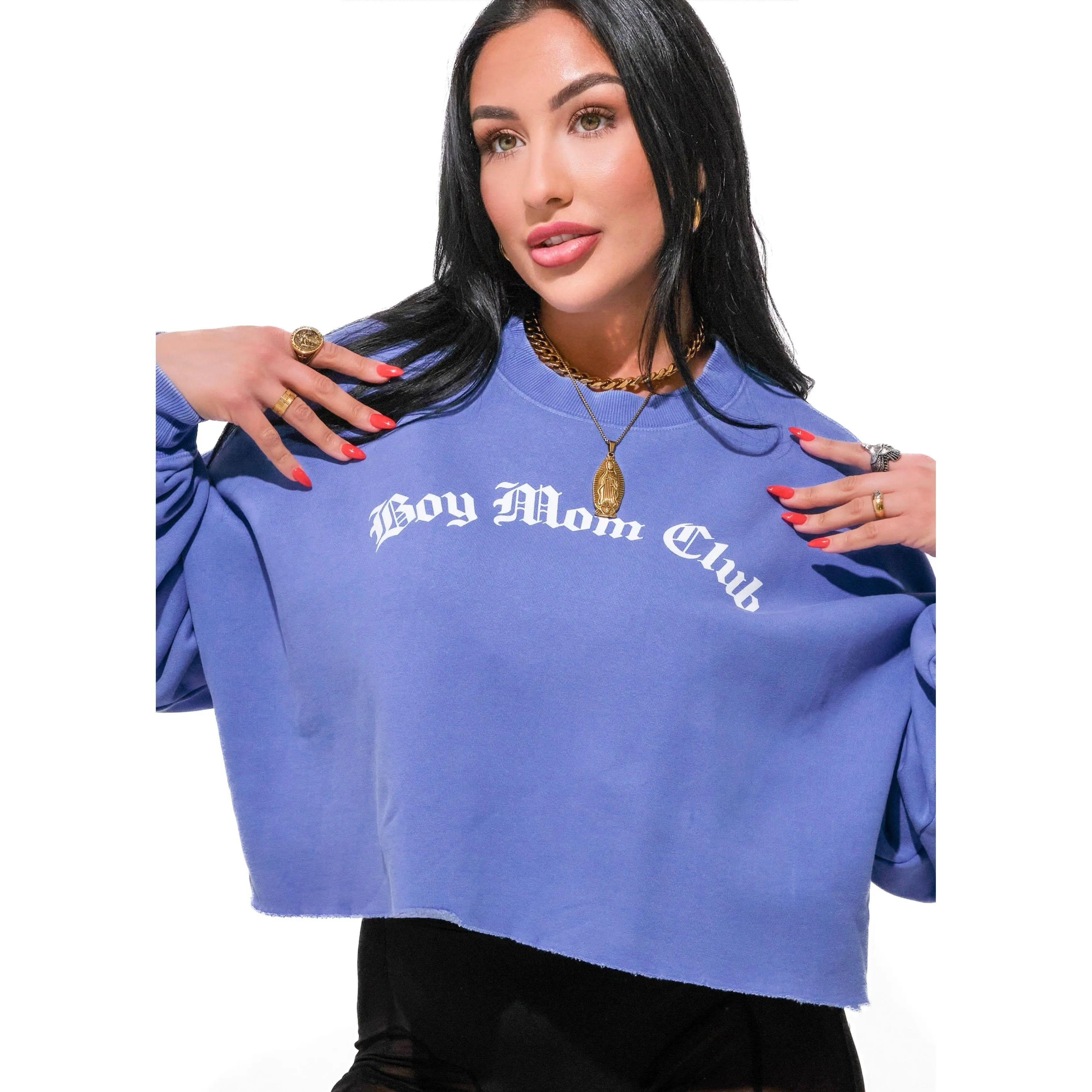 CROPPED BOY MOM CLUB OVERSIZED GRAPHIC SWEATSHIRT