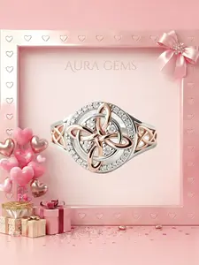 Rose Gold Plated Celtic Knot Ring, Cubic Zirconia Jewelry, Witchtok Style, Faithful and Protective, Ideal Valentine's Gift