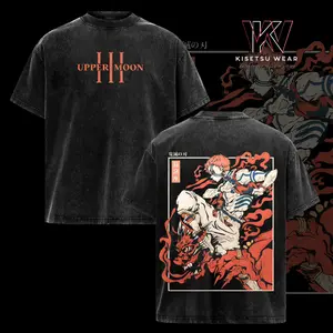 Akaza Upper Moon 3 T-Shirt, Demon Slayer Infinity Castle Arc Graphic Tee, Vintage Washed Oversized Anime Shirt, Soft Cotton Streetwear Clothes, Unisex Manga Apparel, Gift for Demon Slayer Fans