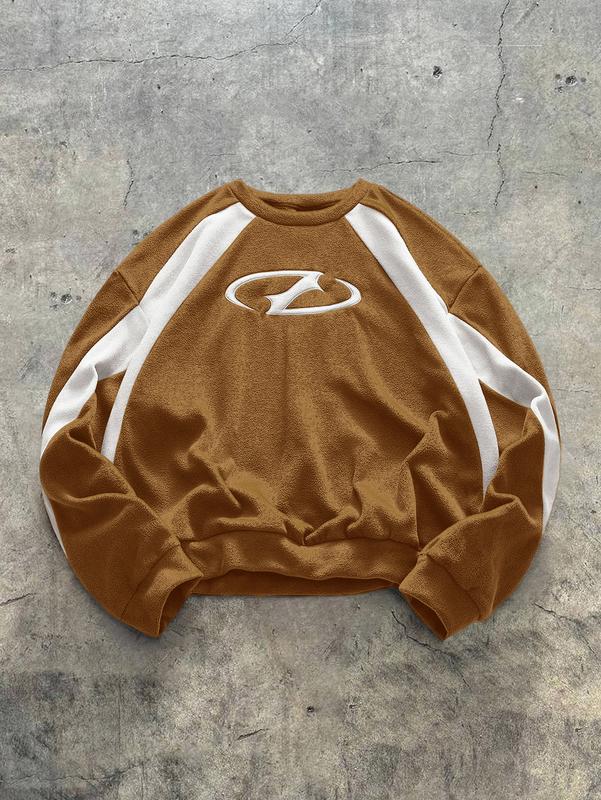 Graphic Crewneck Christmas Sweatshirt Color Block Long Sleeve Thermal Pullover Tops Streetwear