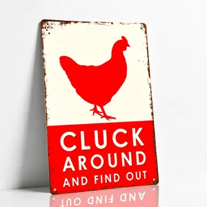 8x12 in Humorous Aluminium Chicken Sign "Cluck Around and Find Out", Durable Rust-Resistant Farm Wall Decor for Home Farmhouse Kitchen, Home Supplies Plaque