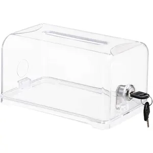 Polmart Tip / Donation / Suggestion / Business Card Collection Box with Lock (Clear Color / Transparent)