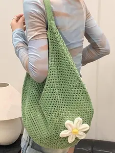 Bohemian Fashion Crochet Handbag, Lightweight Shoulder Beach Bag for Vacations, Stylish and Convenient Carry-All