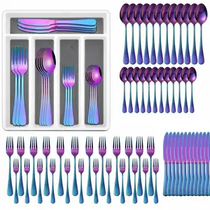 60pcs Stainless Steel Cutlery Set with organizer Including  Knives，Forks，Spoons, Tableware Set for 12， Flatware sets for Wedding, Celebration, Party, Dinnerware Service Set, Utensils sets