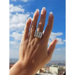 1pc Funky Punk Checkered Texture Ring, Simple Square Geometric Ring, Classic Jewelry for Women/Men, Ramadan Jewelry (No Box)