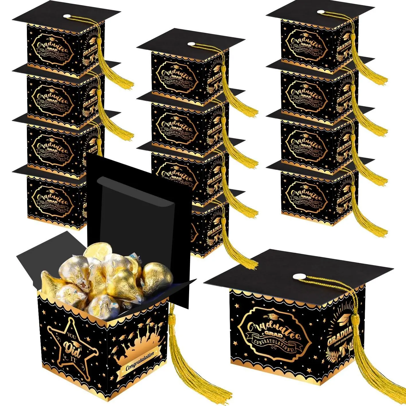 Graduation Gift Box Set, 6 Gold & Blue Silver Color Money Boxes, Surprise Unboxing, Perfect for Friends, Classmates, Loved Ones