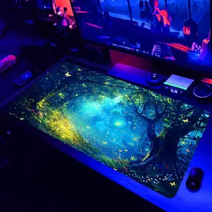 Forest Scenery Pattern Mouse Pad, UV Reactive Large Luminous Gaming Mouse Pad, Non-slip Washable Rubber Mouse Pad, Desk Keyboard Mat for Home Office