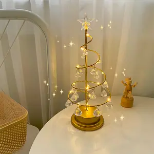 LED Christmas Tree with Light Crystal Star Christmas Tabletop Decorations Light Spiral Xmas Tree Display with Metal Stand for Bedside,Office,Party,Living Room,Gifts for Men Women
