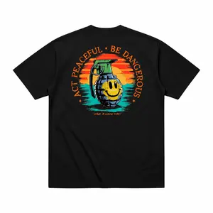 Act Peaceful Be Dangerous Tactical Humor T-Shirt for Men Funny Grenade Smiley Graphic Tee Military Dark Humor Shirt Tactical Streetwear Apparel Gift for Gun Owners Veterans and Tactical Lifestyle Fans