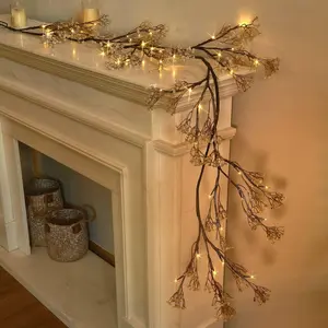 Lighted Garland  for Mantle with Timer  48 LED 6ft Vine Garlands for Decor with  and Lights for Summer Wedding Party