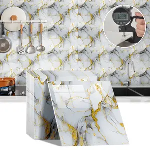 Self-Adhesive Marble Tile Stickers Set, Waterproof PVC Marble Backsplash Wallpaper Wall Decor, Durable Floor Tiles, Easy to Apply and Remove, Perfect for Living Room Kitchen Bathroom