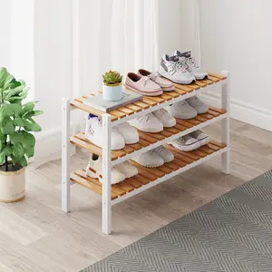 Bamboo Shoe Rack Organizer for Closet and Entryway - Space-Saving Narrow Shoe Stand - Versatile Shoe Holder for Do
