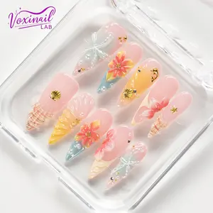 Voxinail Lab | Ocean Petal Walk | Handmade Floral Stiletto Press-On Nails | Reusable, Long-Lasting
