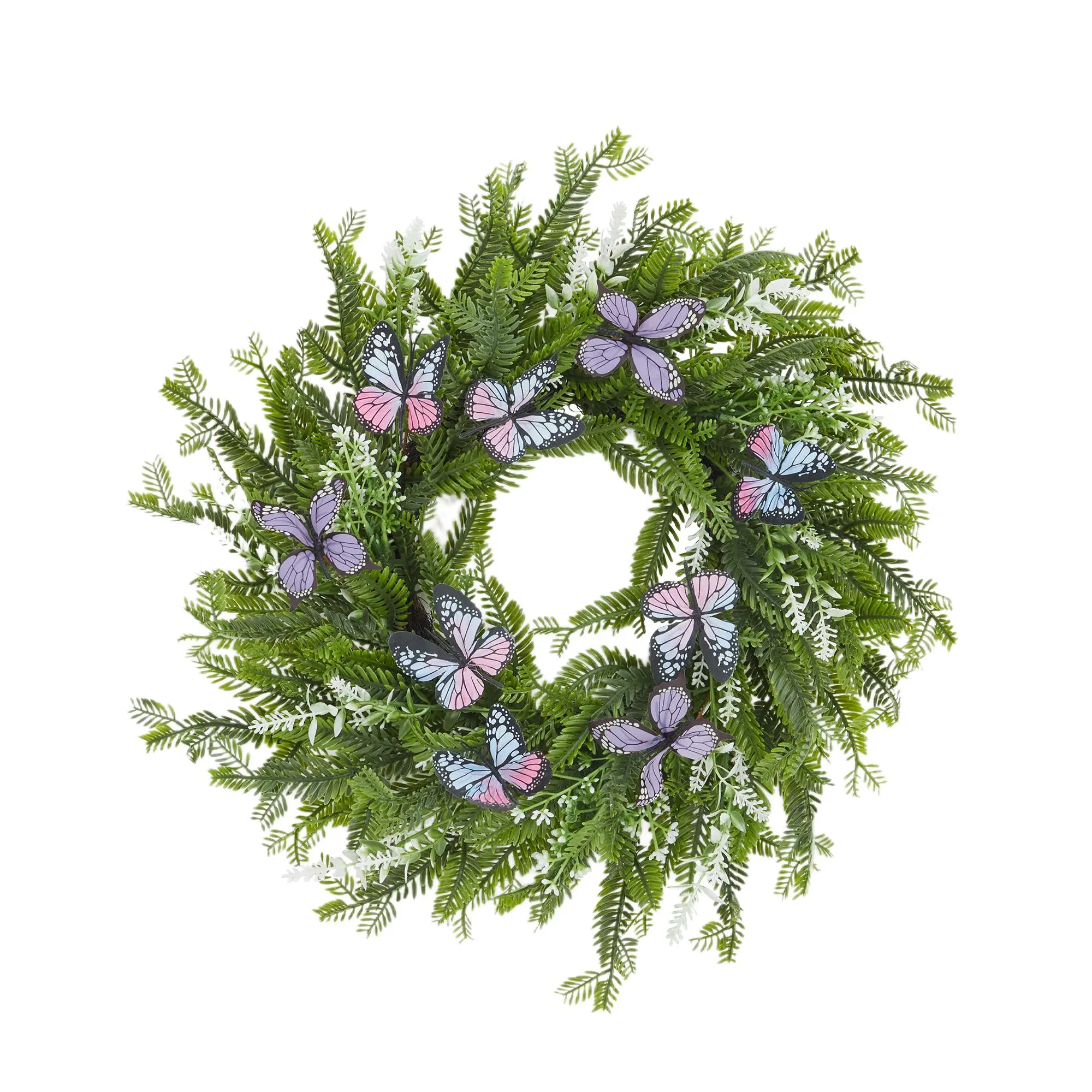 20 Inch Spring Front Door Wreath, Handmade Eucalyptus Wildflower Wreath with Butterflies, Rattan Back Farmhouse Decor, Perfect for Easter, Porch, Wall and Wedding