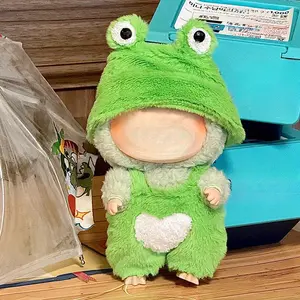 Green Cute Doll Outfit for Labubu, Suitable for The First And Second Generation of for labubu, Green Cartoon Clothes, Pants And Hair Band Set