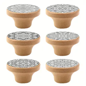 6PCS Art Nouveau Style Pulls, Handcrafted Wooden Drawer Pulls and Kitchen Cabinet Knobs, Dresser Drawer Handles, Polished Surface, Personalized Pattern Design, Decorative Drawer Pulls, Home Decor, Interior Decoration.