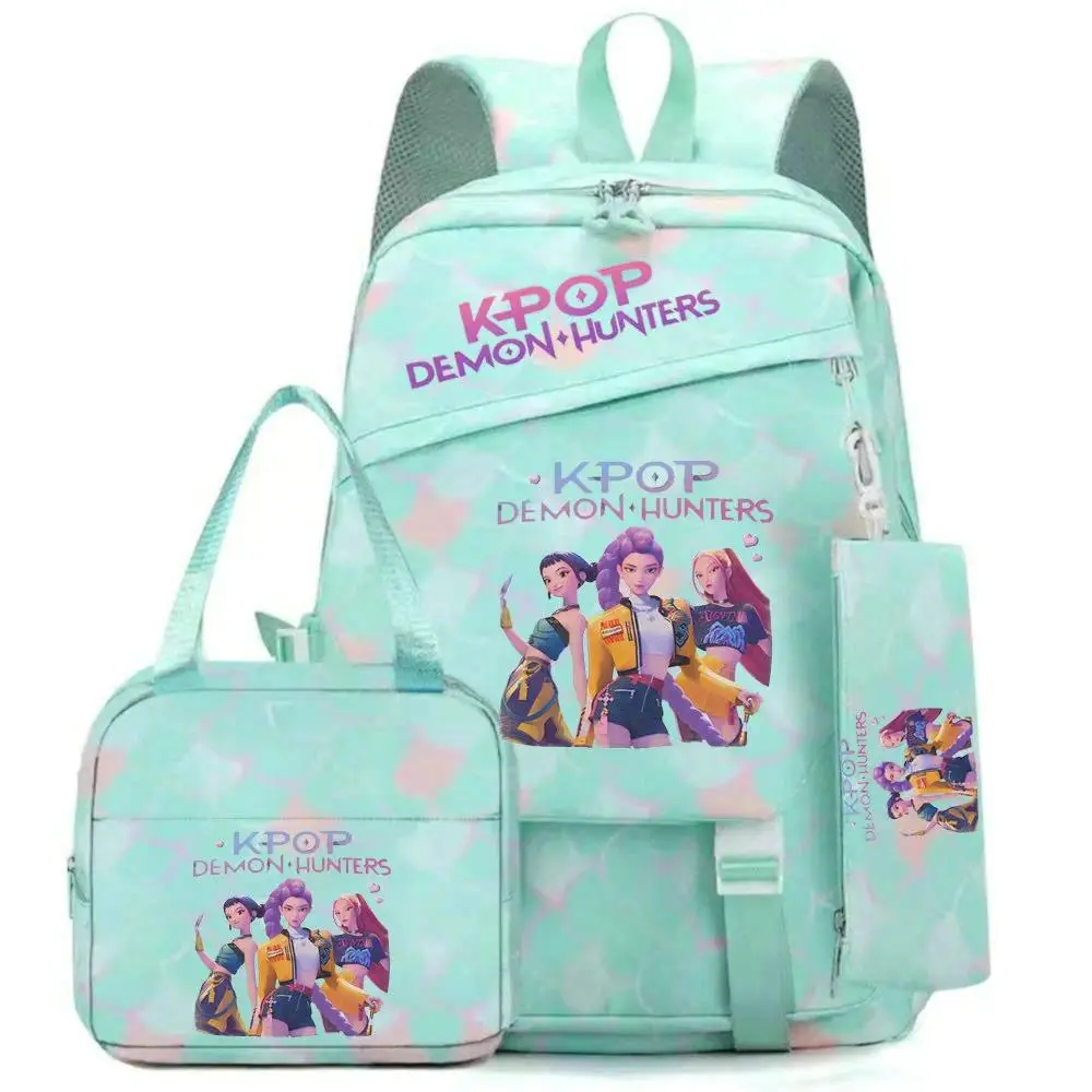 KPop Demon Hunts Backpack Teen Girl Student Back To School Schoolbag Lass Anime Lunch Bag Pencil Case Women Leisure Rucksack #E44