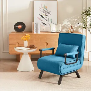 5-in-1 Convertible Chair Bed Sleeper for Adults: 5-Position Adjustable, with Pillow, Comfy Single Futon for Small Spaces, Apt & Office