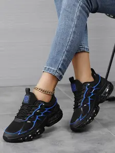 Women's Comfortable Thick Sole Sporty Sneakers, Outdoor Travel Sports Training Shoes, Textile Upper, Medium Width, All Seasons
