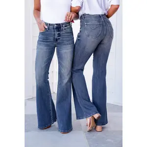 Judy Blue Mid Rise Vintage Medium Wash Tummy Control Flare with Back Shield Pockets