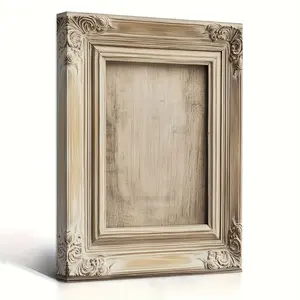JIT 1PC Elegant Beige Wooden Frame with Intricate Carvings - es, Perfect for Indoor Wall Decor, Indoor Wall Art  Intricate Carving Frame Smooth Finish Frame, Picture Frame Decor
