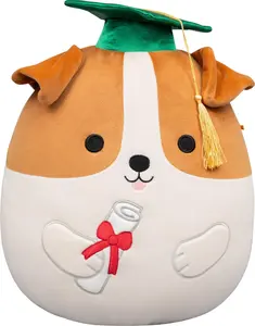 Squishmallows Original 12in Brenden the Jack Russell Terrier in Graduation Cap – Official Jazwares Plush (Medium-Sized)