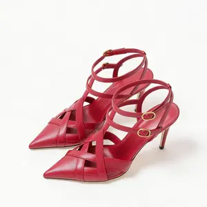Light Luxury Crisscross Strappy Pointed-Toe High Heels Thin Heel Red Sole Sexy Clubbing Party Shoes for Women - Dressy Casual Stiletto Sandal for Spring Wedding - Nail, Girl