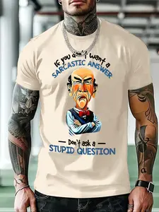 Men's Cartoon Face Print Round Neck Tee, Regular Fit Casual Short Sleeve T-shirt, Men's Summer Top for Daily Wear