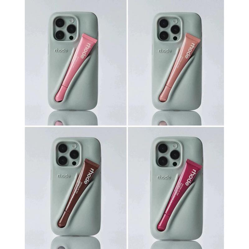 Luxury Rhode Silicone Phone Case with Integrated Lip Gloss for iPhone 11-17 Pro Max, Stylish Shockproof Protective Cover for Daily Use