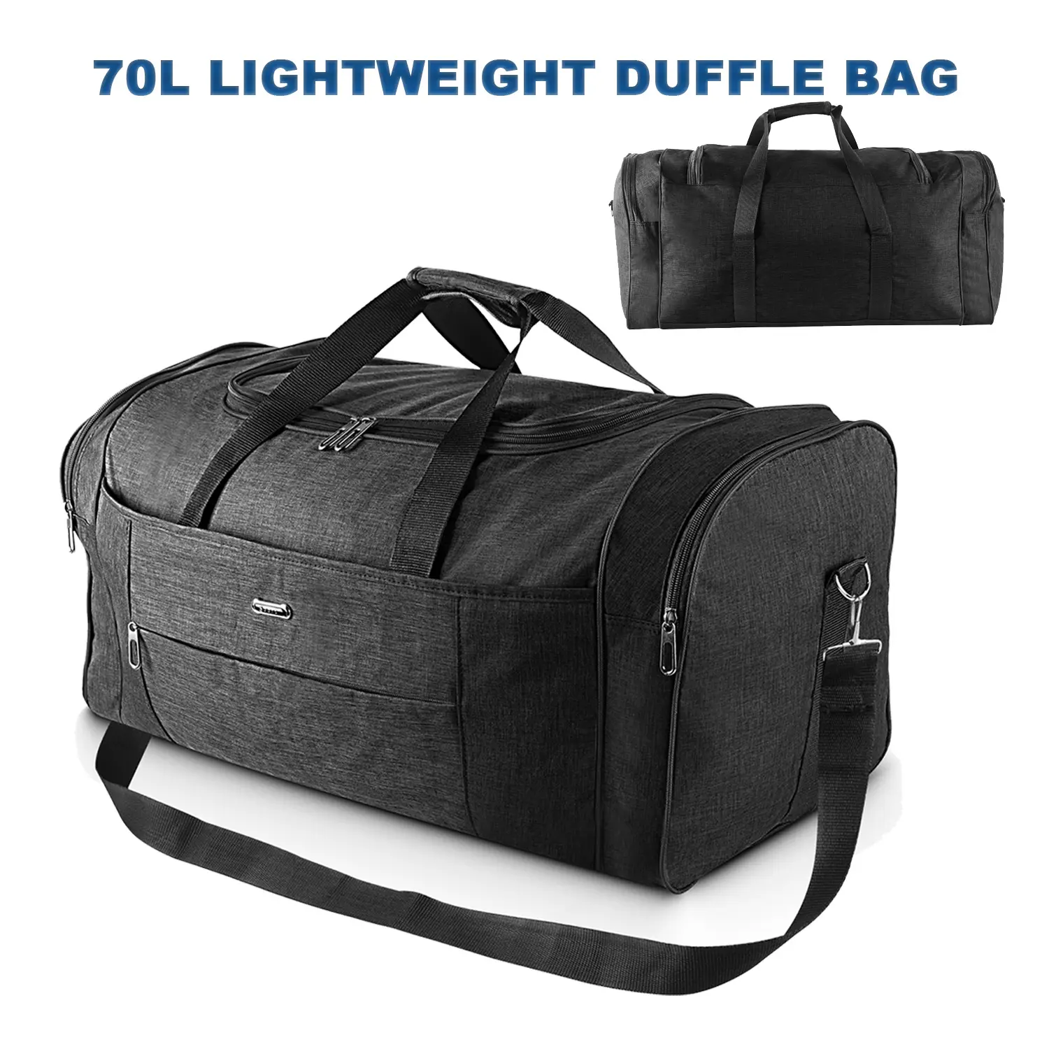70L Extra Large Tactical Male Travel Duffle Bag - Perfect Travel Bag, Multi-Compartment Oxford Cloth Gym Luggage with Trolley Sleeve & Backpack Straps, Black Weekender