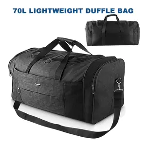 70L Extra Large Tactical Male Travel Duffel Weekender Bag, Multi-Compartment Oxford Cloth Gym Bag with Trolley Sleeve & Backpack Straps, Black