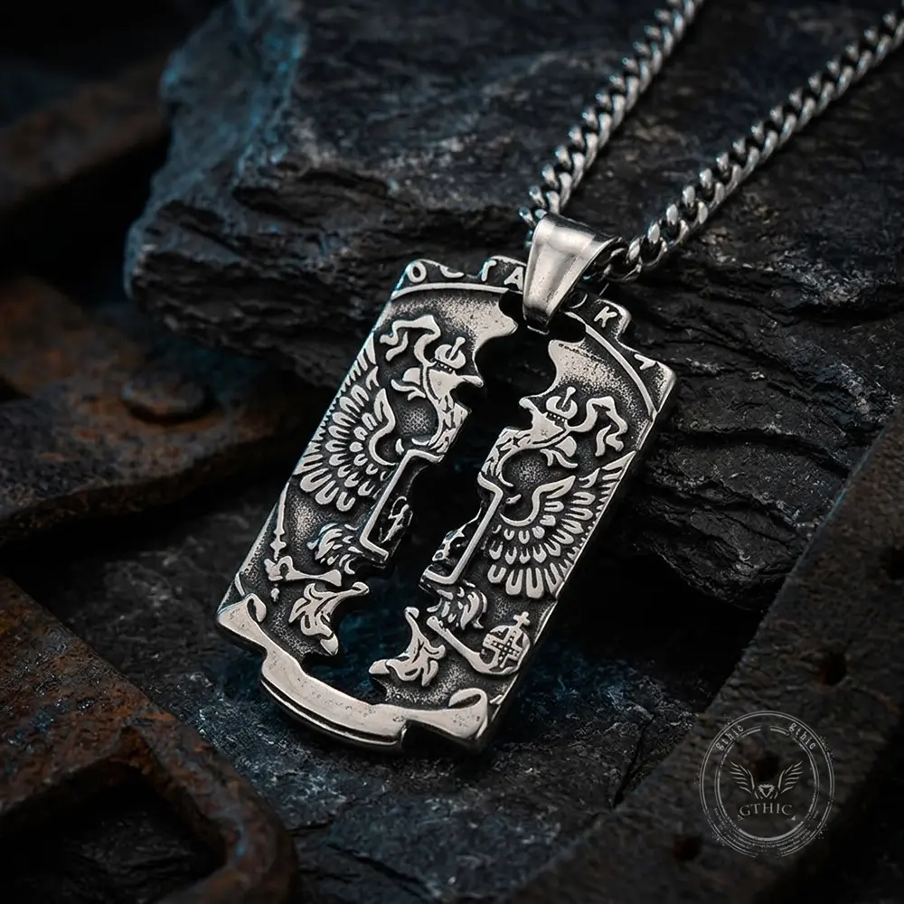 GTHIC Double Eagle Pattern Hollow Stainless Steel Vintage Pendant Tough Classic Fashion Accessory Rock Concerts and Travel Daily Styling