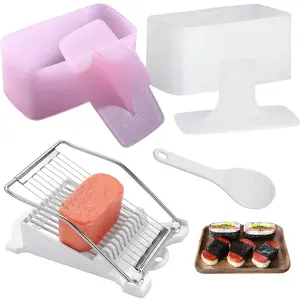 Spam Musubi Mold,4 Pcs Musubi Maker Kit Spam Slicer Musubi Press Sushi Rice Onigiri Mold Set Egg Cutter for Luncheon Meat Hot Dog Cheese Strawberry Lunch Bento,Christmas Party Gifts,Hand Tools Kits