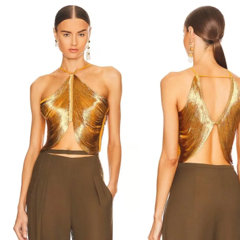 Women's Halter Neck Fringed Cut - Out Crop Top Women's Halter Neck Fringed Cut - Out Crop Top