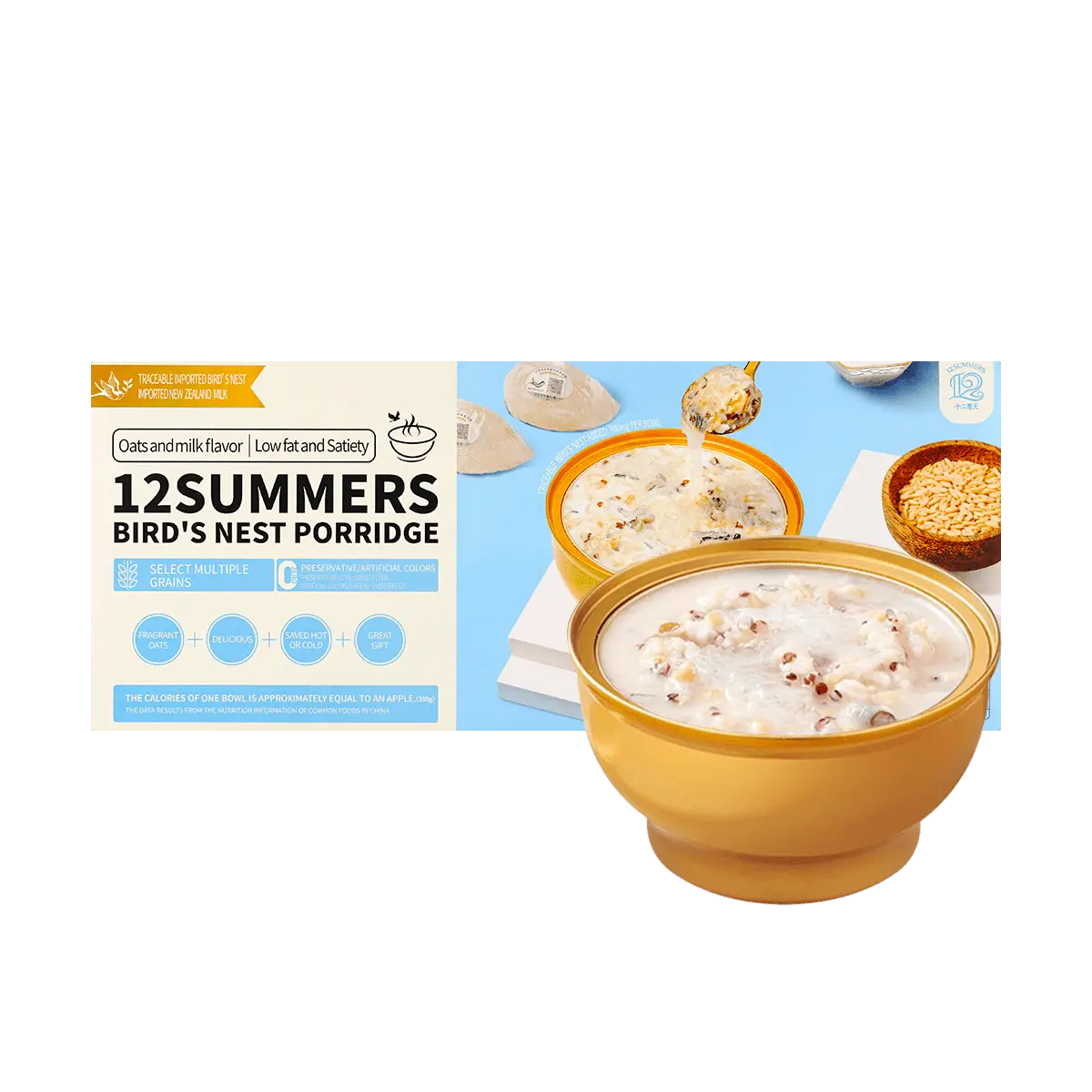 12 Summers Bird's Nest Porridge, Oatmeal and Milk Flavor, 8.89 oz * 6 Bowls