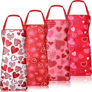 4 Pack Valentines Apron Valentine's Day Heart Valentine Aprons for Women Red Pink Adjustable Washable Aprons Valentines Cooking Aprons for Couples Dinner Baking BBQ Grilling Supplies